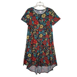 S LuLaRoe Carly Dress Retro Print Mushroom Floral Butterfly Caterpillar High Low